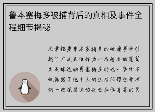鲁本塞梅多被捕背后的真相及事件全程细节揭秘 鲁本塞梅多被捕背后的真相及事件全程细节揭秘